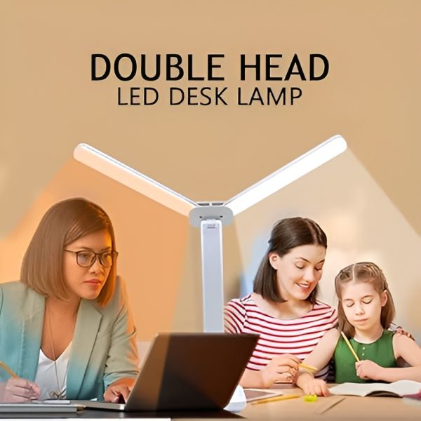 Foldable Double Head LED Reading Desk Lamp | 3-Level Touch Dimmable USB Rechargeable Night Light
