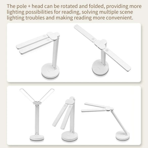 Foldable Double Head LED Reading Desk Lamp | 3-Level Touch Dimmable USB Rechargeable Night Light