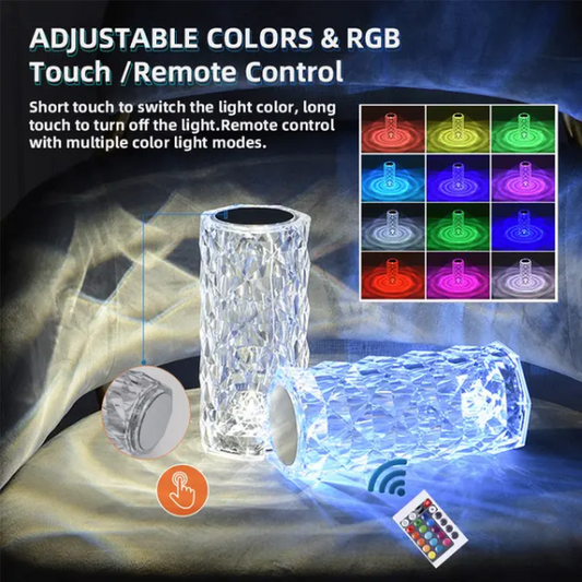 16 Colors Diamond Rose Crystal Touch Lamp – USB Rechargeable | Remote + Touch Control