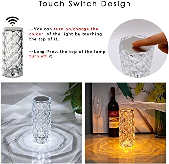 16 Colors Diamond Rose Crystal Touch Lamp – USB Rechargeable | Remote + Touch Control