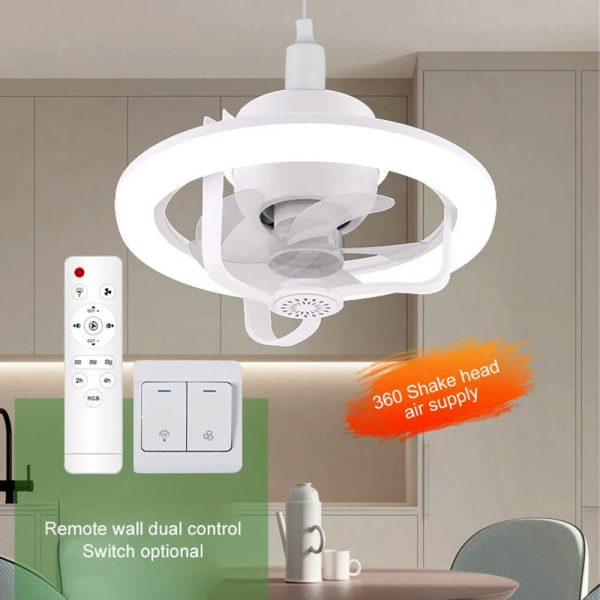 360° Rotating Socket Ceiling Fan with LED Light & Remote – E27 Base | 16 RGB Colors | 3 Speeds | 2 Timers