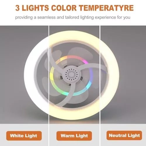 360° Rotating Socket Ceiling Fan with LED Light & Remote – E27 Base | 16 RGB Colors | 3 Speeds | 2 Timers