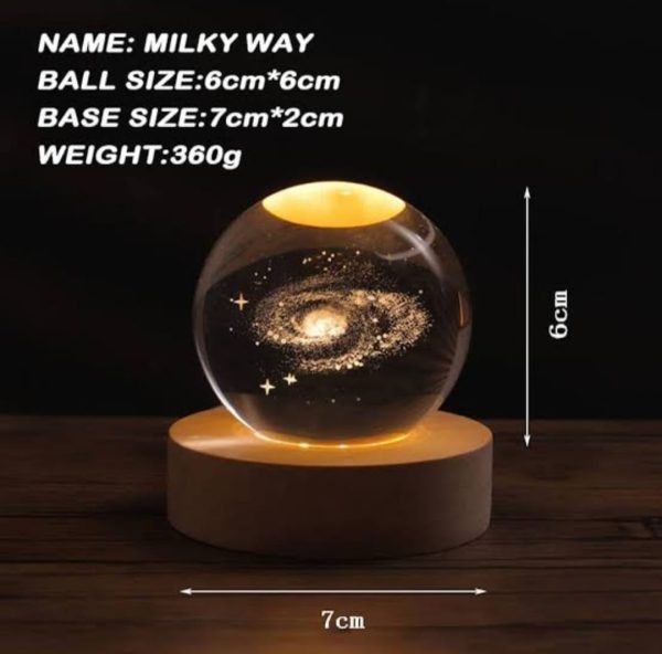3D Galaxy Space Crystal Ball Night Light with Wooden Stand