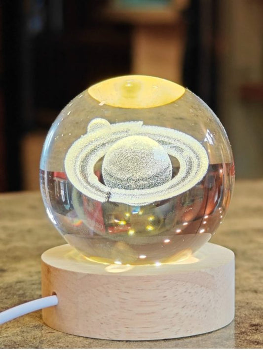 3D Galaxy Space Crystal Ball Night Light with Wooden Stand