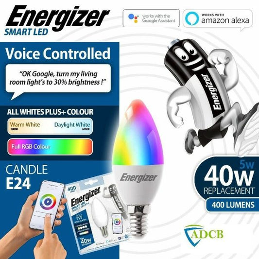 Energizer Smart LED Multicolor WiFi Bulb – 5.5W | App & Voice Control | E14 Holder
