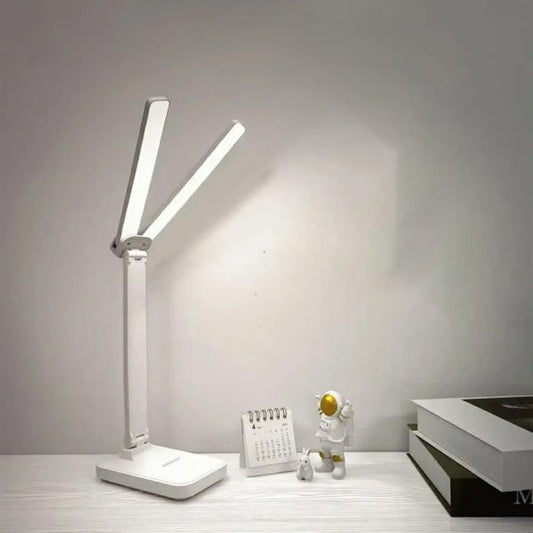 Foldable Double Head LED Reading Desk Lamp | 3-Level Touch Dimmable USB Rechargeable Night Light