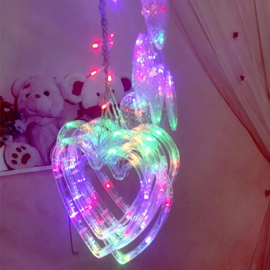 Romantic Heart-Shaped Curtain LED Light – 6+6 Strings | Warm & Multi-Color Options | Plug-in 220V
