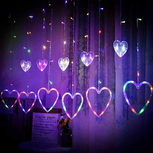Romantic Heart-Shaped Curtain LED Light – 6+6 Strings | Warm & Multi-Color Options | Plug-in 220V