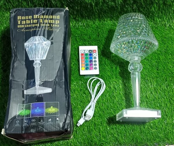 Rose Diamond Table Touch Lamp – 16 Color LED | USB Rechargeable & Remote Controlled