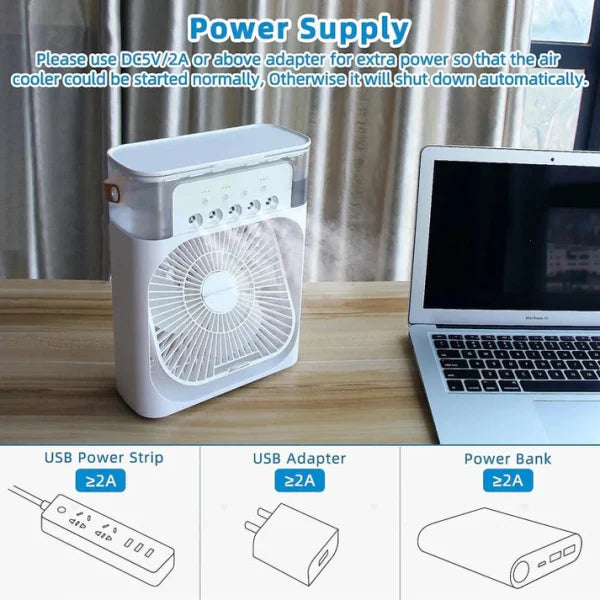 Portable USB Air Cooler Fan with LED Night Light & Humidifier