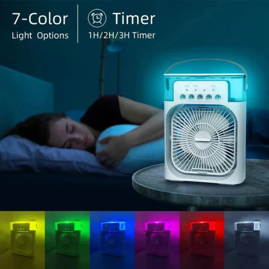 Portable USB Air Cooler Fan with LED Night Light & Humidifier