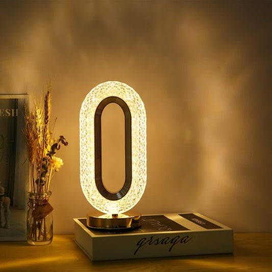 Rechargeable Luxury Oval Crystal Table Lamp – 3 Color Touch Control
