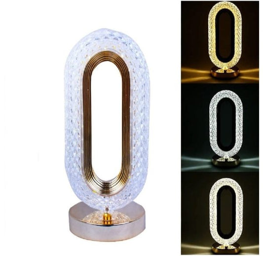 Rechargeable Luxury Oval Crystal Table Lamp – 3 Color Touch Control