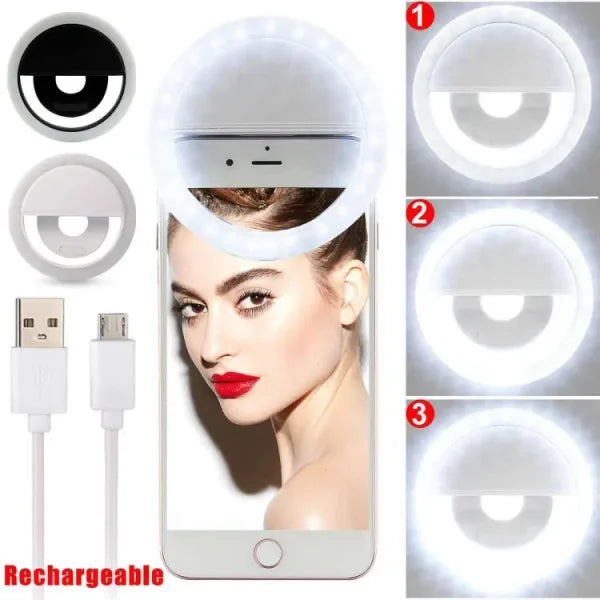 Selfie Ring Light with LED Camera Flash – Rechargeable & Portable